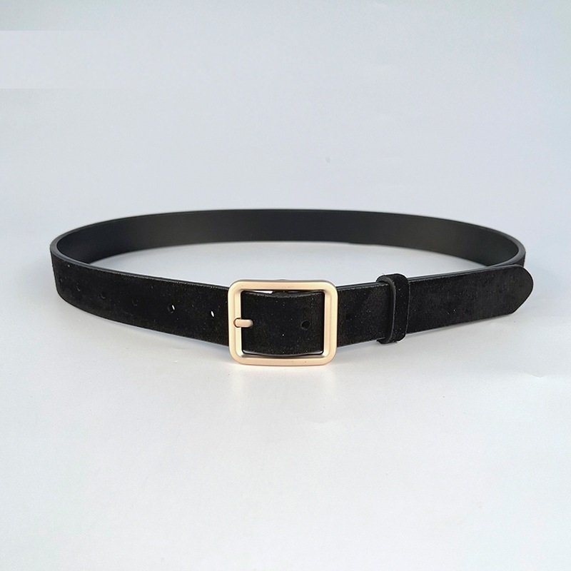 New Designs Retro Velvet Genuine Leather Belt Gold Needle Buckle Cowhide Casual Decoration Jeans Waist Belts