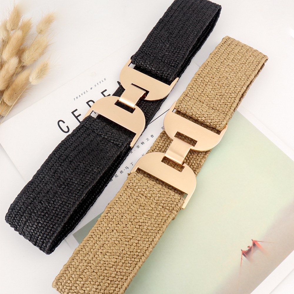 pp grass elastic braid elastic belt personality smooth geometric buckle 100 matching ornaments elastic belt for women waist