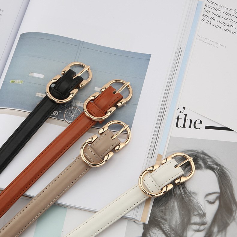 RW Wholesale High Quality Fashion Designer Pin Buckle Thin PU Leather Belts Classic Skinny Jeans Waist Belts for Women