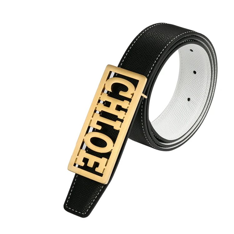 Factory Accept Custom Logo Metal Letter Plate Shape Luxury Silver Zinc Alloy Engraved Brand Men Belt Buckle For Leather Belt