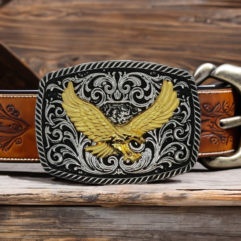 Hot Selling Western Cowboy Belt Buckles Cross-Border Retro Casual Smooth buckle with Arabesque Flower Eagle Made of Zinc Alloy