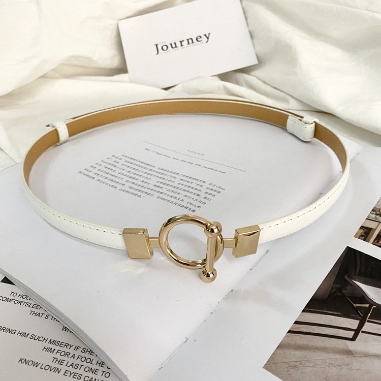 Belt dress simple versatile Fashion Women Leather Belt Thin Skinny Metal Gold Elastic Buckle Waistband Belt Dress Accessories