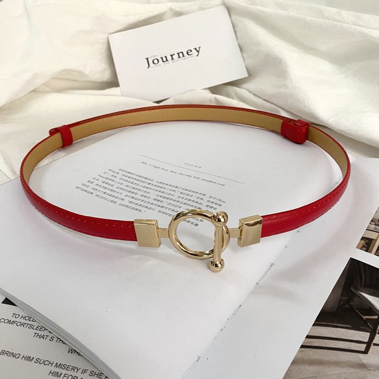Belt dress simple versatile Fashion Women Leather Belt Thin Skinny Metal Gold Elastic Buckle Waistband Belt Dress Accessories