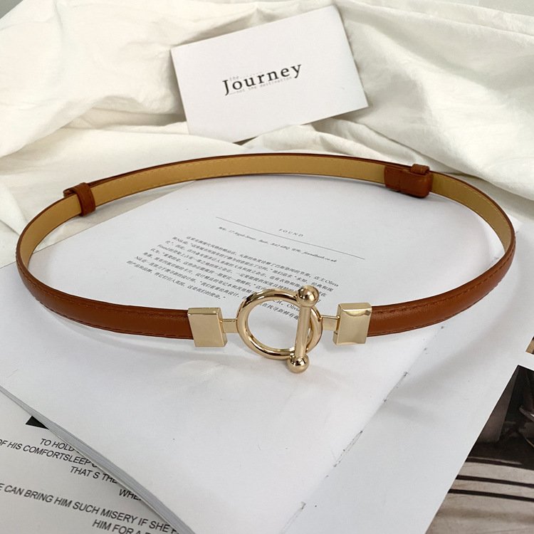 Belt dress simple versatile Fashion Women Leather Belt Thin Skinny Metal Gold Elastic Buckle Waistband Belt Dress Accessories