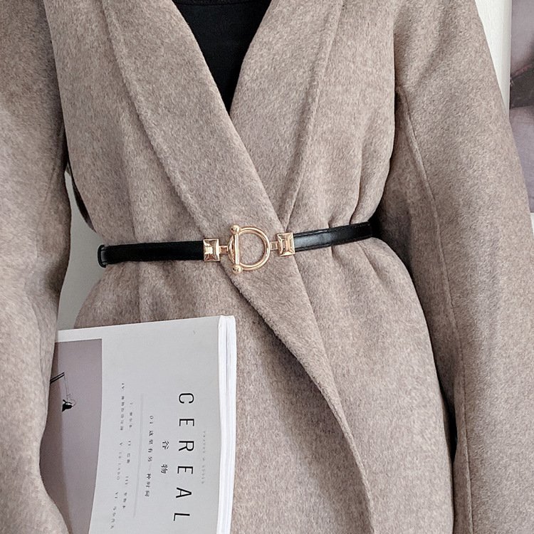 Belt dress simple versatile Fashion Women Leather Belt Thin Skinny Metal Gold Elastic Buckle Waistband Belt Dress Accessories