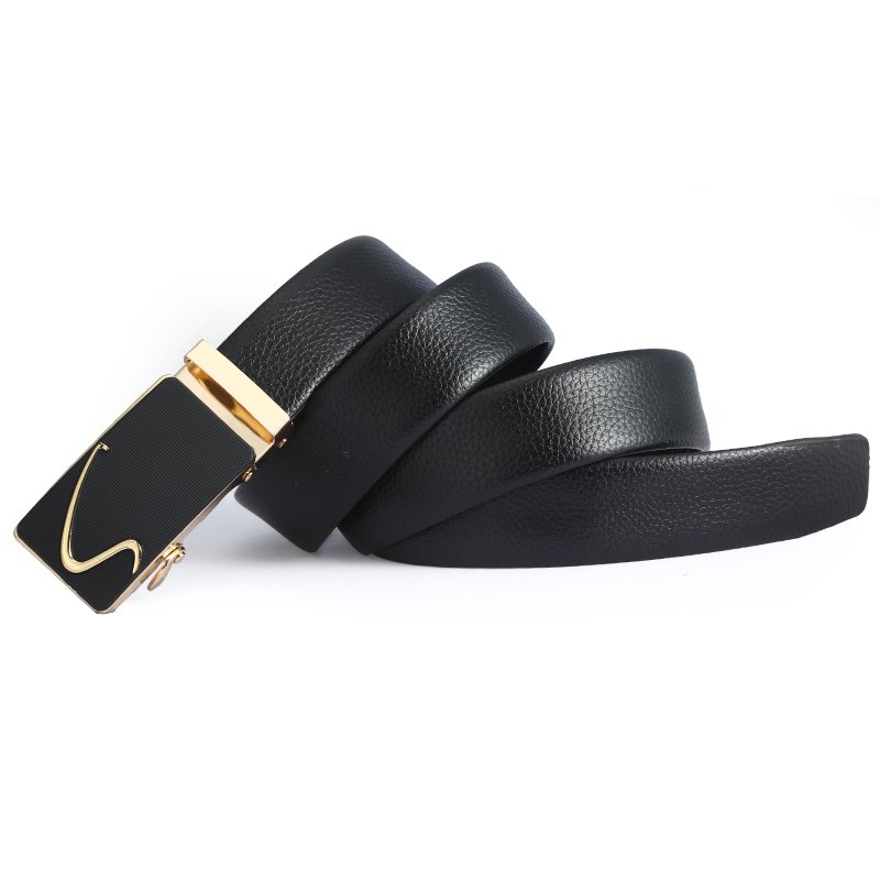 Men High Quality cowboy PU Gold Rachet Belts Men Fashion leather Jeans belt for man