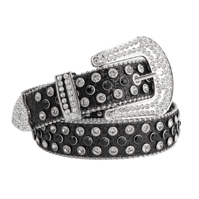Women's Genuine Leather Belts with Diamond Decorative Alloy Buckle Fashion Wide Rhinestone for Matching Jeans Pants