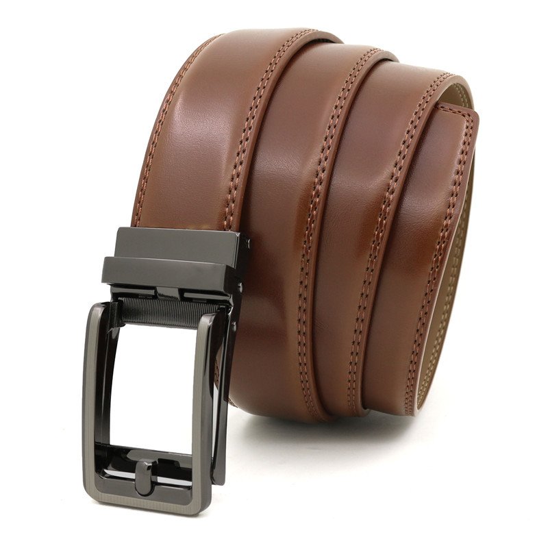 Men Leather Strap Belt Brown Automatic Sliding Buckle Fashion Luxury Leather Men Belt
