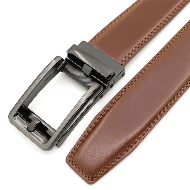 Men Leather Strap Belt Brown Automatic Sliding Buckle Fashion Luxury Leather Men Belt