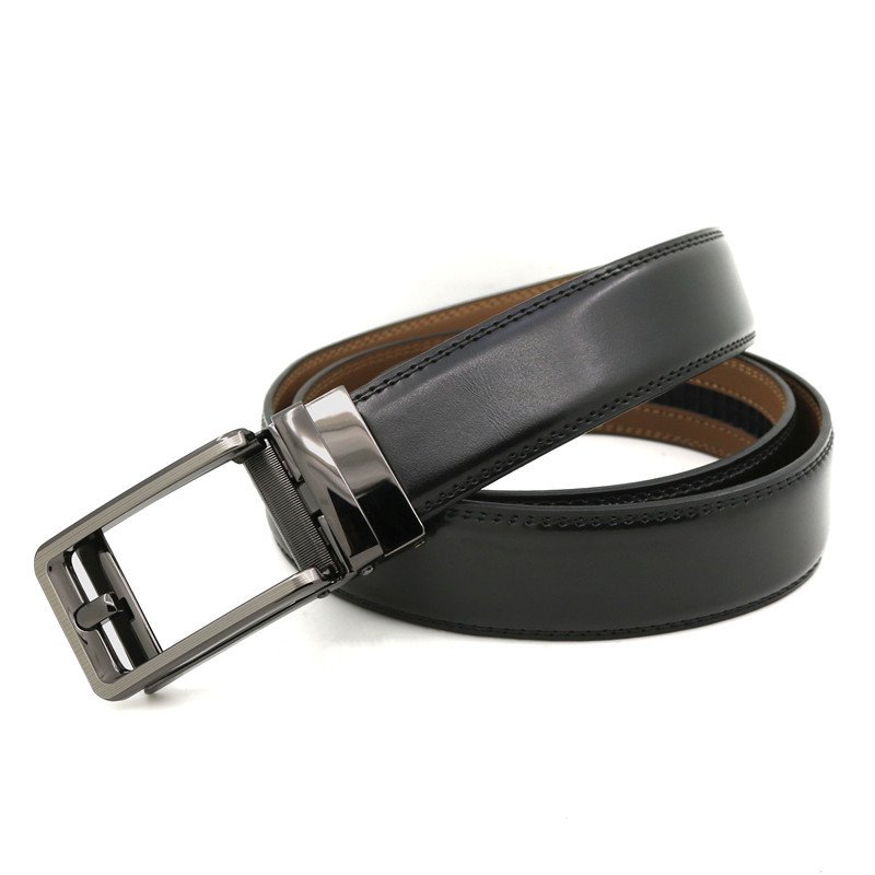 Men Leather Strap Belt Brown Automatic Sliding Buckle Fashion Luxury Leather Men Belt