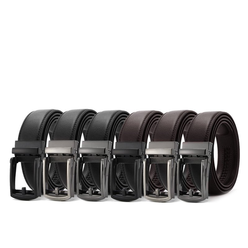 Men Leather Strap Belt Brown Automatic Sliding Buckle Fashion Luxury Leather Men Belt