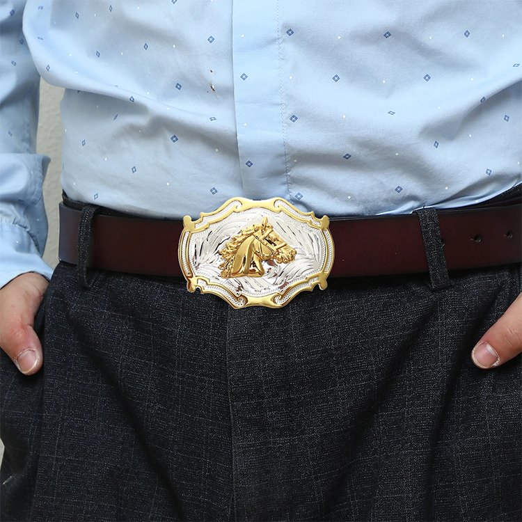 Wholesales Dual Plating Belt Buckle Western Cowboy Shiny Gold Silver Belt Buckle