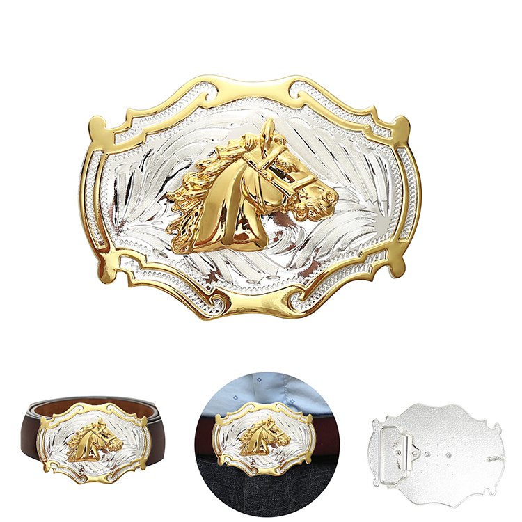 Wholesales Dual Plating Belt Buckle Western Cowboy Shiny Gold Silver Belt Buckle