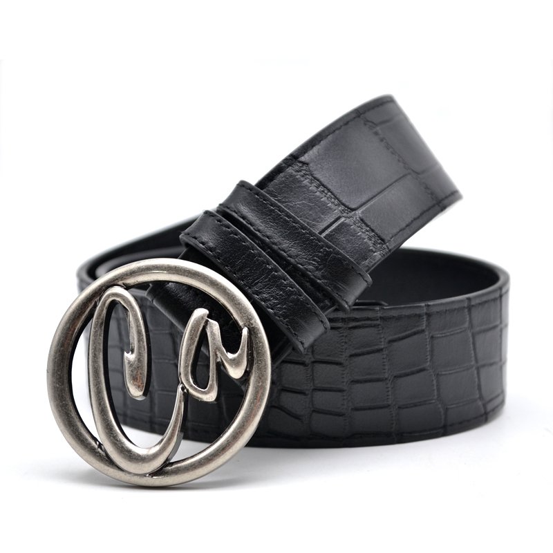 Vintage style solid brass buckle belt high quality custom crocodile leather belt for men