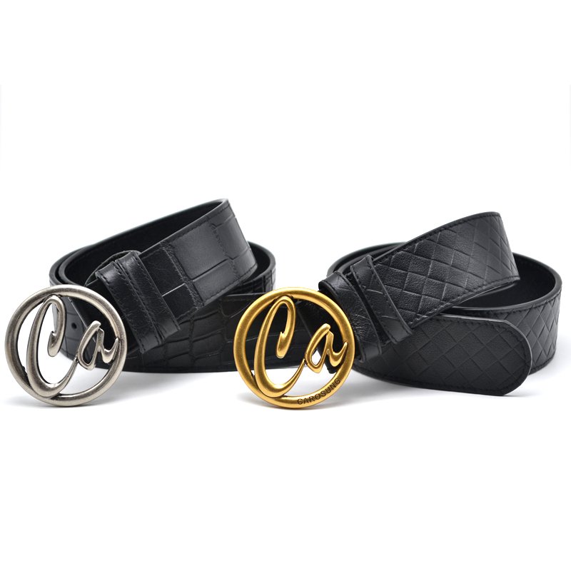 Vintage style solid brass buckle belt high quality custom crocodile leather belt for men