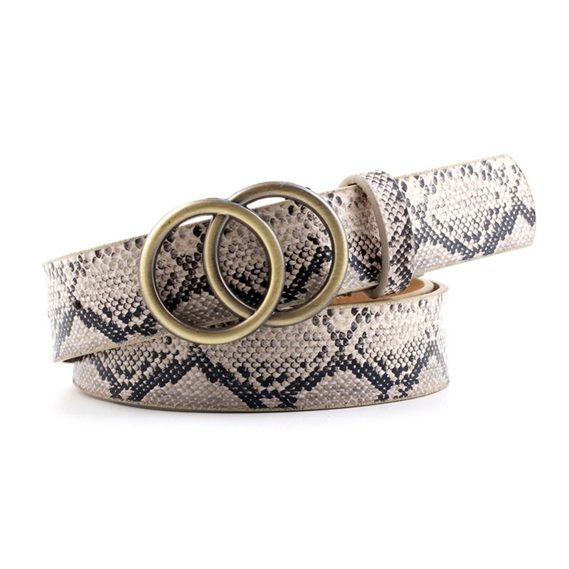 Custom Animal Skin Pattern Plush PU Belt Women Fashion Double Rings Buckle Leopard Belt