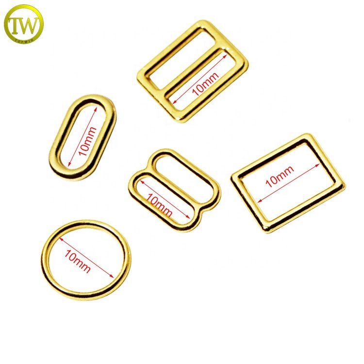 Hot selling bra decorative strap hook gold color swimwear rings clasp adjustable G buckle alloy square rings for bikini