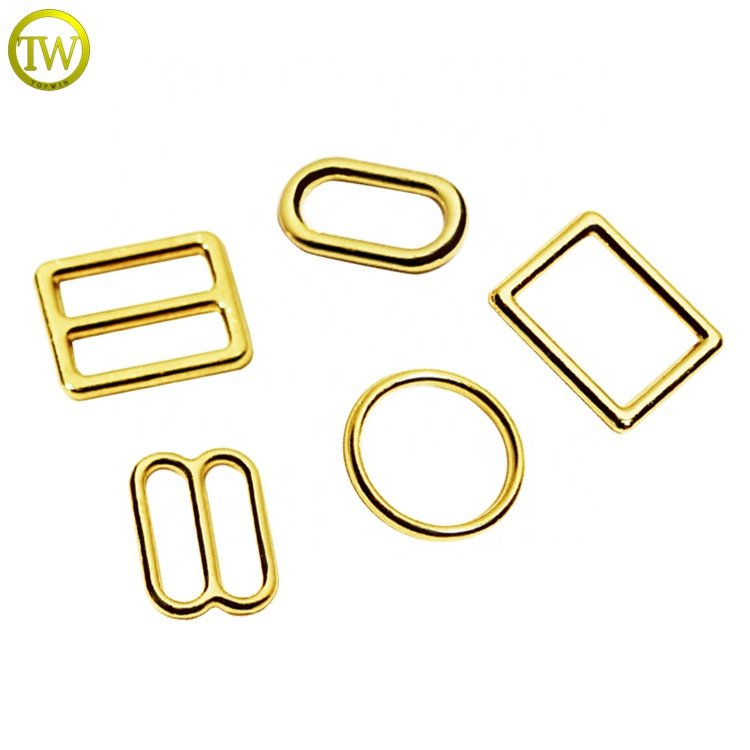 Hot selling bra decorative strap hook gold color swimwear rings clasp adjustable G buckle alloy square rings for bikini
