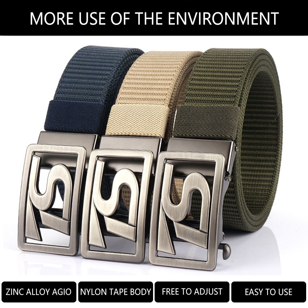Wholesale New Men's Western Leather Ratchet Dress Business Belt with Metal Automatic Buckle Outdoor Nylon Fabric Belts