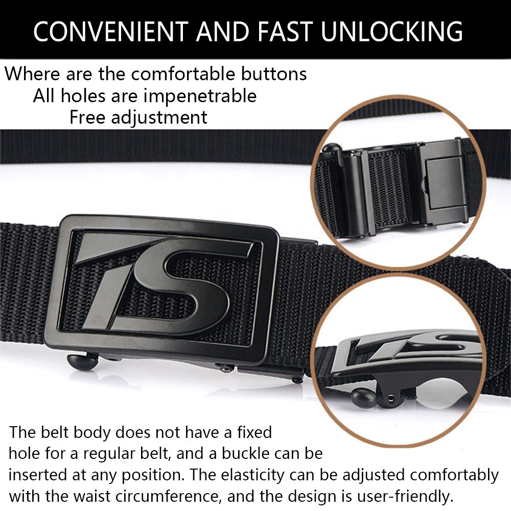 Wholesale New Men's Western Leather Ratchet Dress Business Belt with Metal Automatic Buckle Outdoor Nylon Fabric Belts