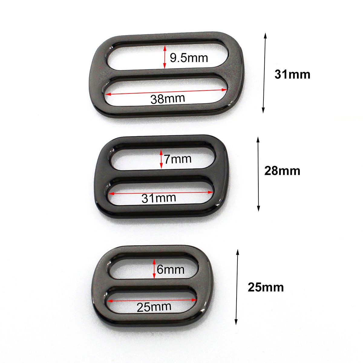 Alloy Cast Tri Glide Slide Buckles Center Bar Adjuster Buckle for Leather Craft Bag Strap Belt Webbing 25/32/38mm