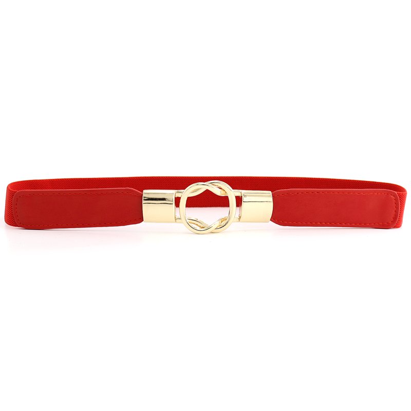 Women Retro Elastic Stretchy Metal Buckle Skinny Waist Belt 1 inch Wide