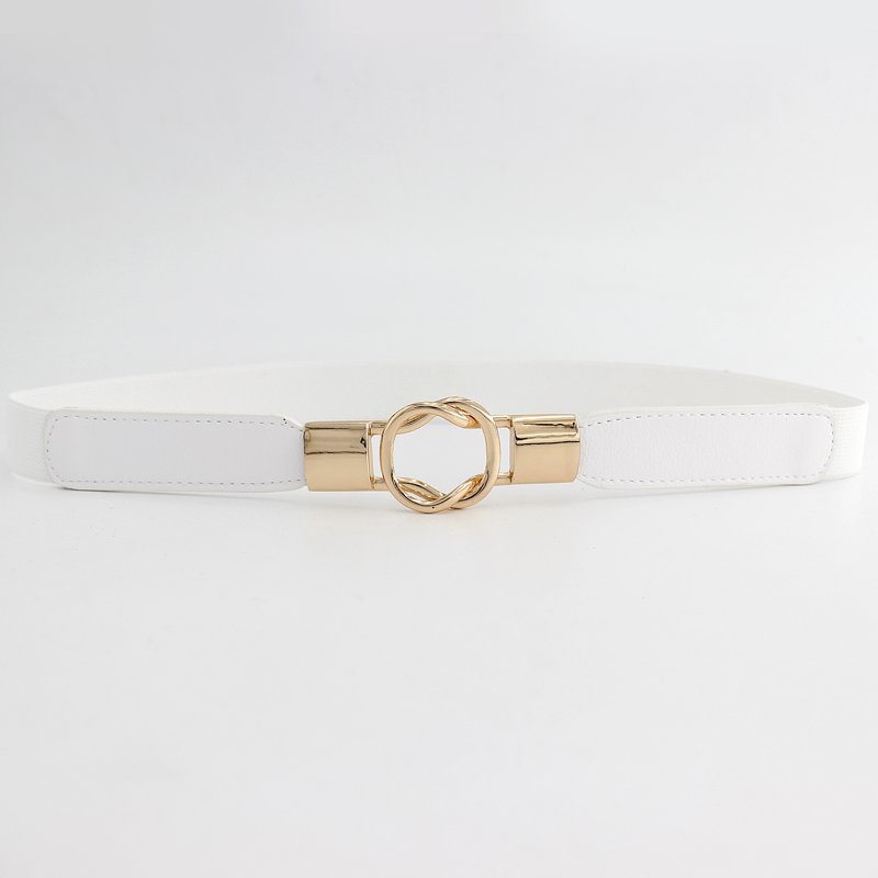 Women Retro Elastic Stretchy Metal Buckle Skinny Waist Belt 1 inch Wide