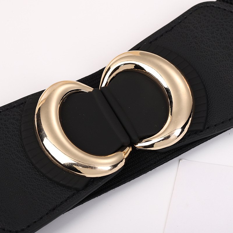 Double D Buckle Elastic Lady Belt Double C Metal Corset Waist Belt Woman