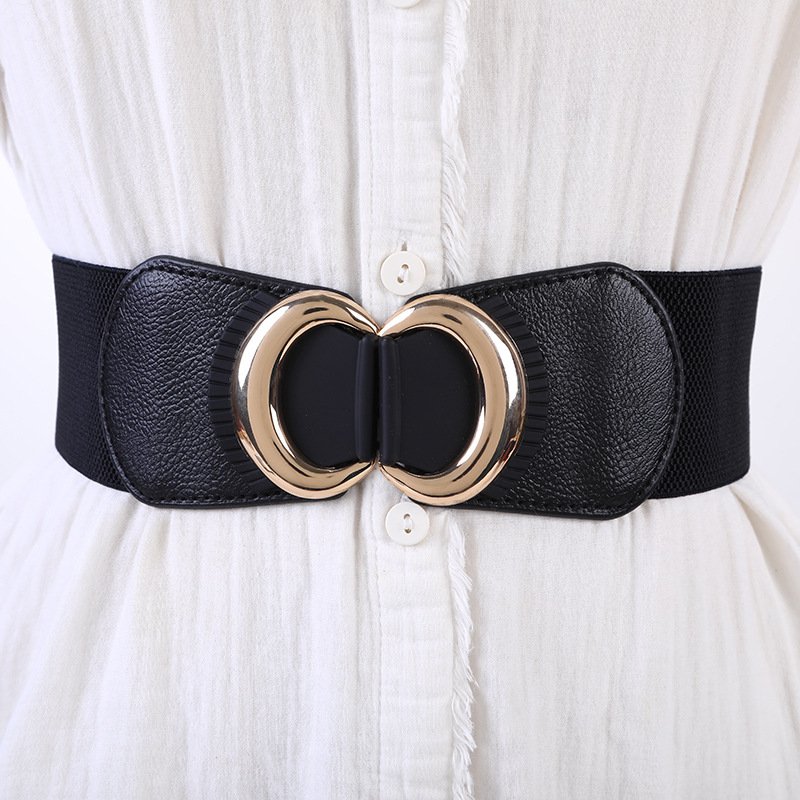 Double D Buckle Elastic Lady Belt Double C Metal Corset Waist Belt Woman