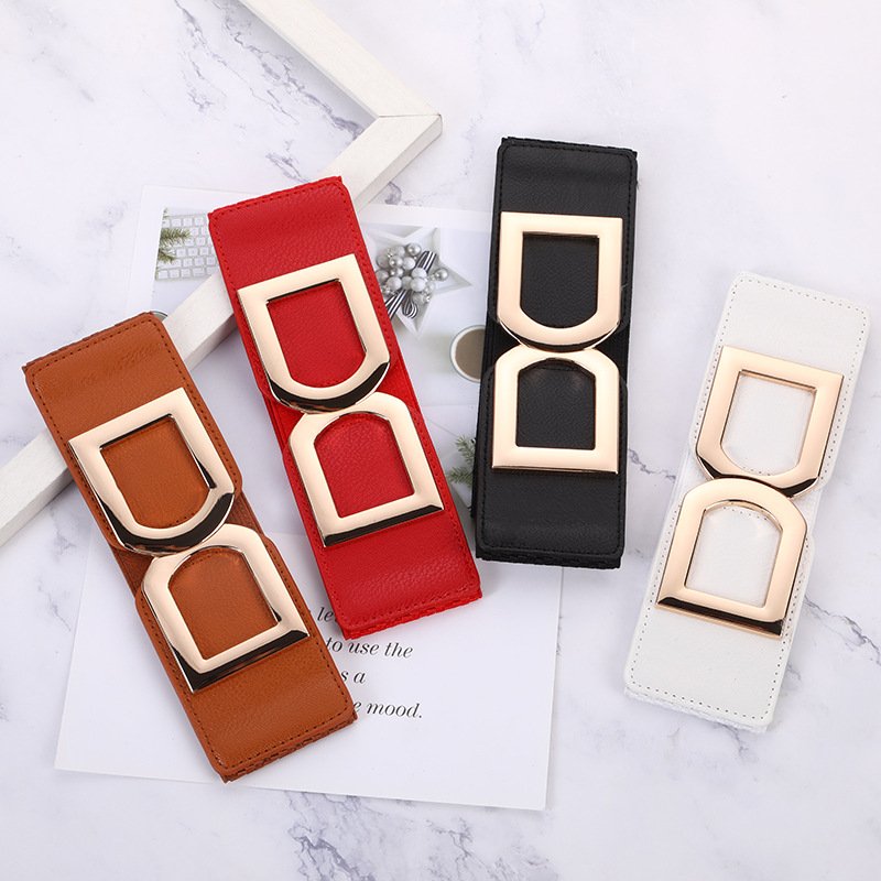 Double D Buckle Elastic Lady Belt Double C Metal Corset Waist Belt Woman