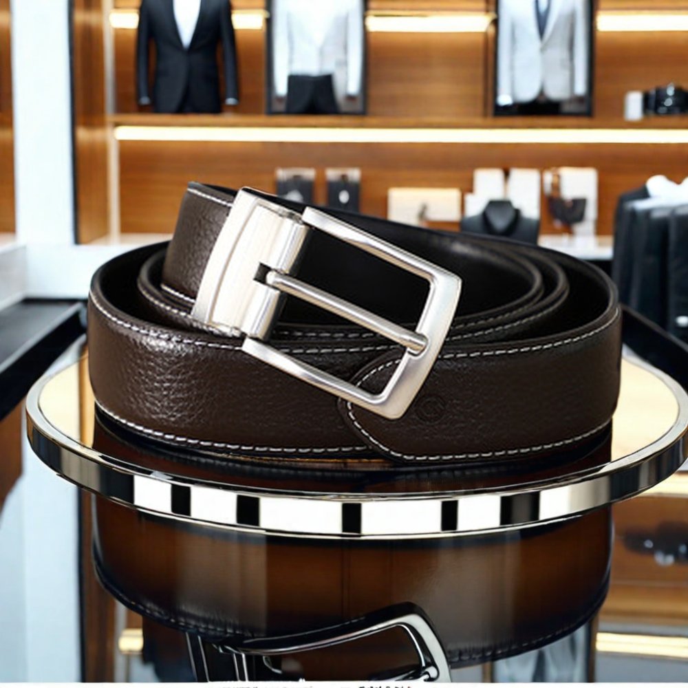 Custom Men's Genuine Leather Belt New Double-Sided with Rotating Alloy Pin Buckle Summer & Two-Layer Cowhide Trousers Belt