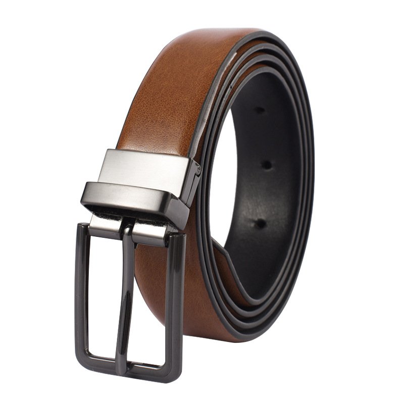 Custom Men's Genuine Leather Belt New Double-Sided with Rotating Alloy Pin Buckle Summer & Two-Layer Cowhide Trousers Belt