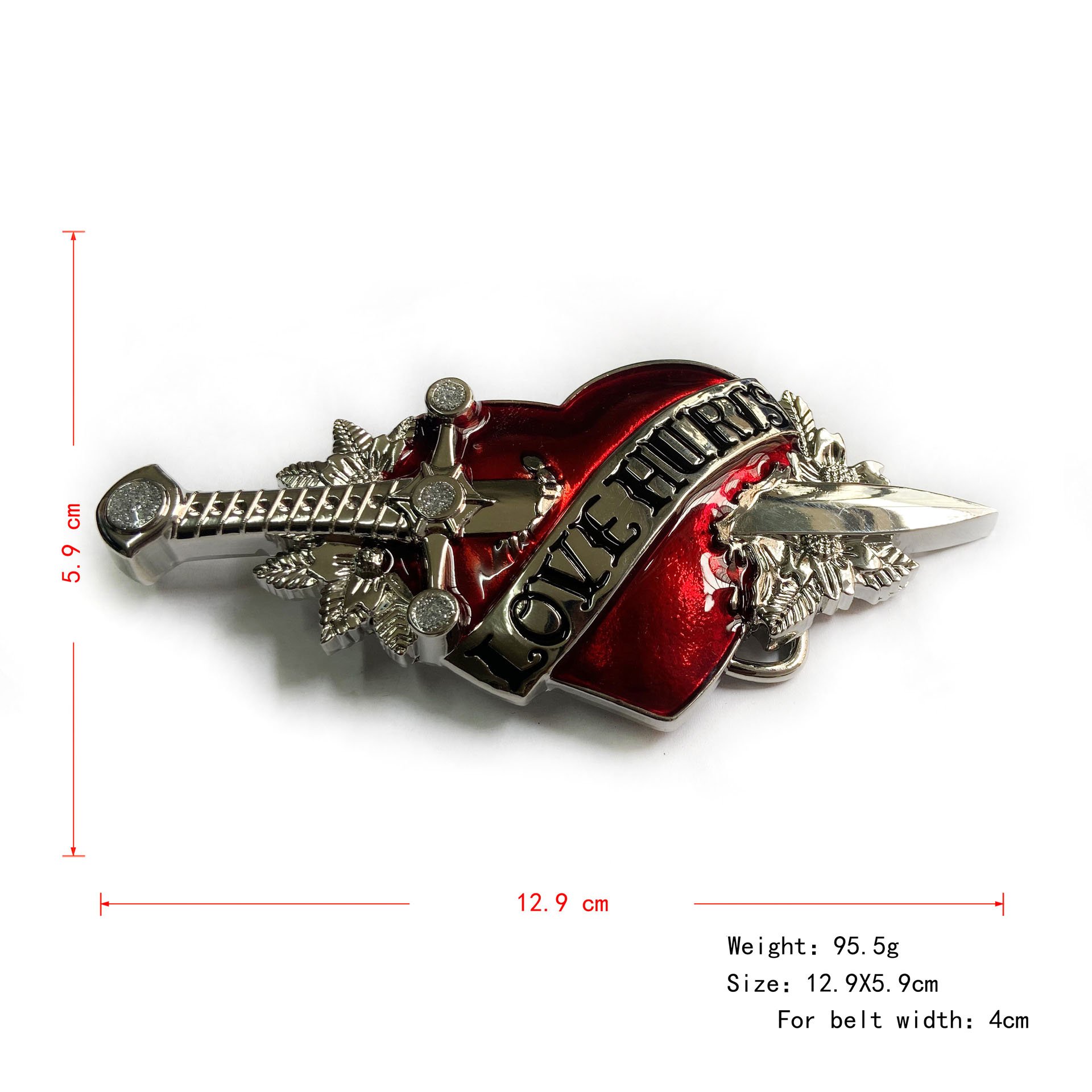 Custom metal sword through the heart belt buckle men garment accessories