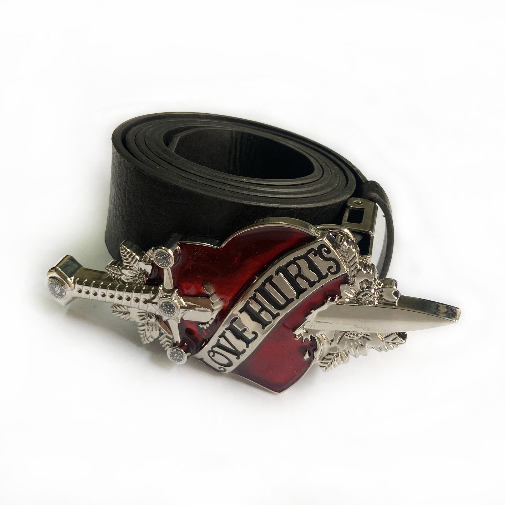 Custom metal sword through the heart belt buckle men garment accessories