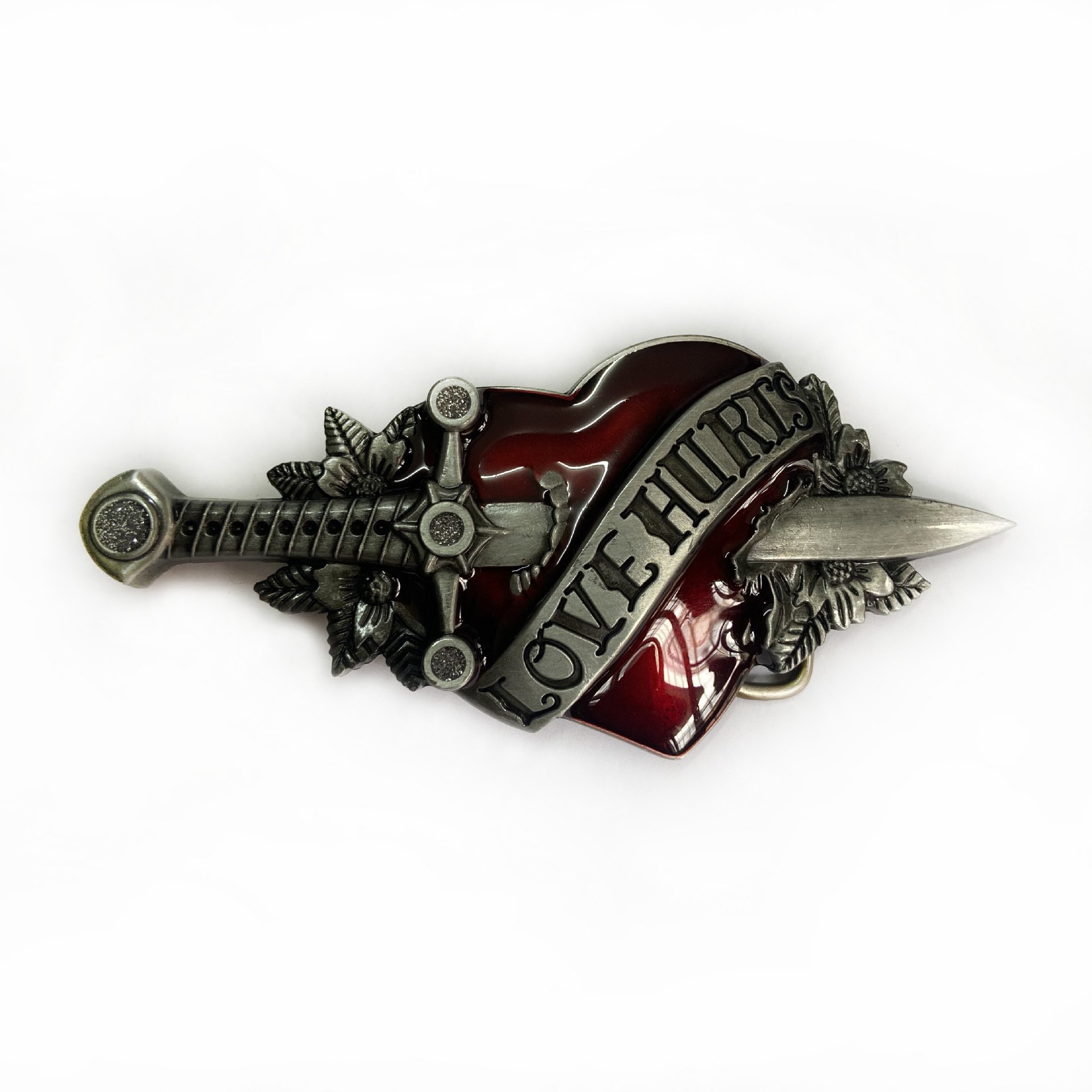 Custom metal sword through the heart belt buckle men garment accessories