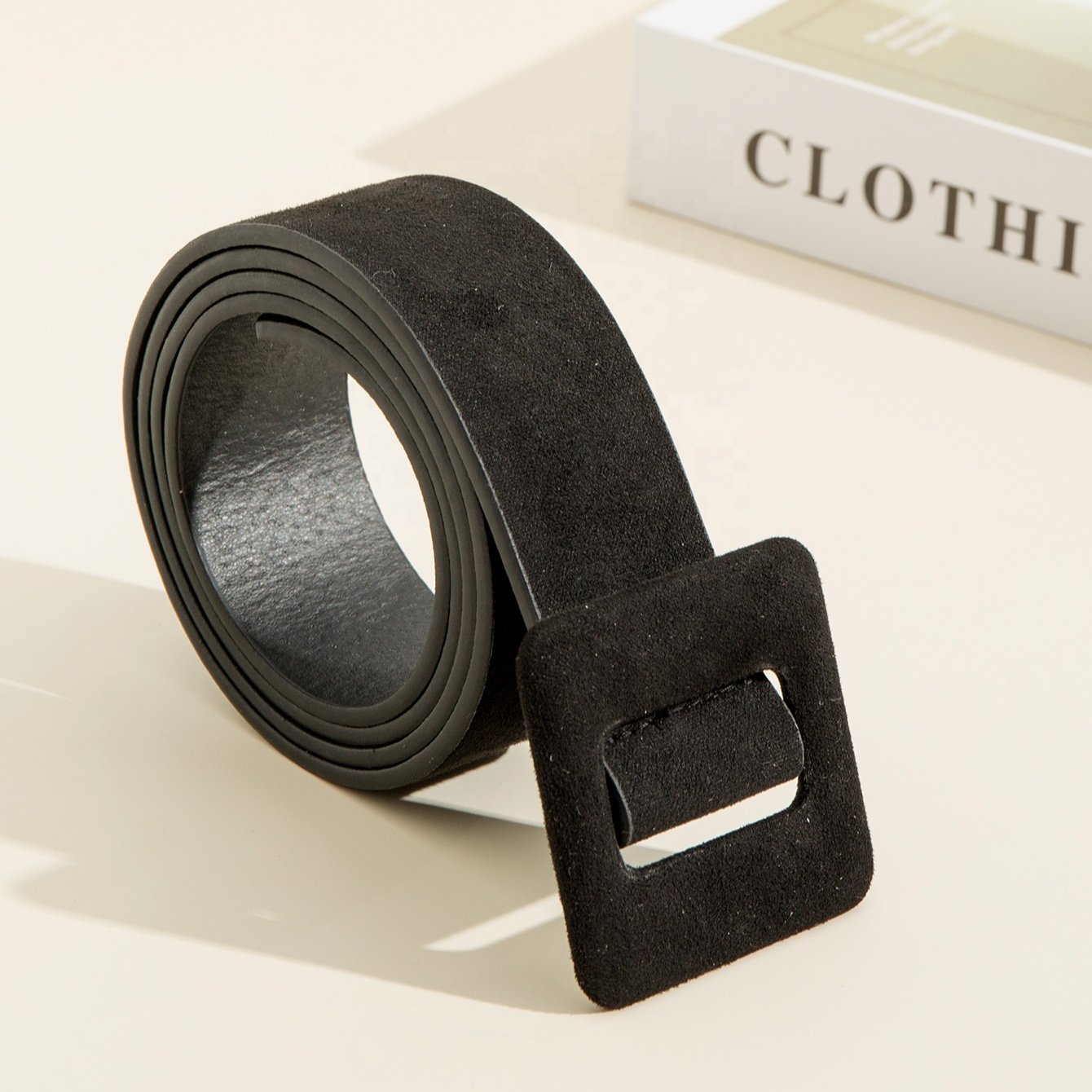 Wholesale stock Women's New Style Fashion Velvet Girdle Simple Woollen Accessories Waist Seal Square Buckle Suede PU Belt