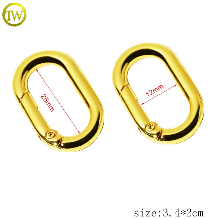 Wholesale bags accessory metal gold ring oval shape keychain metal buckle hardware alloy spring open ring for leather belt
