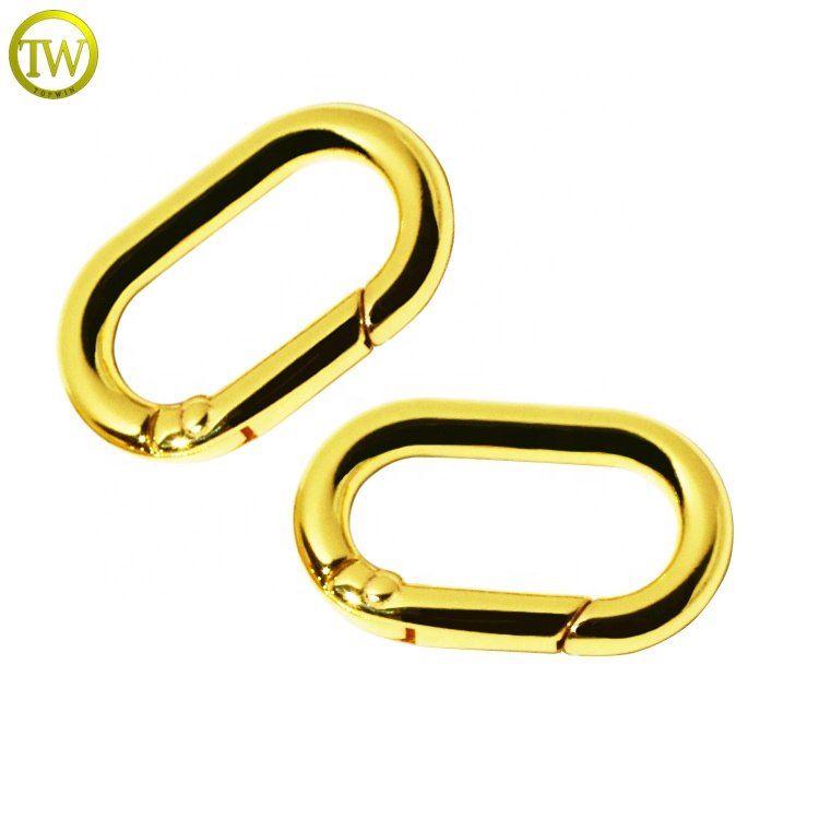Wholesale bags accessory metal gold ring oval shape keychain metal buckle hardware alloy spring open ring for leather belt