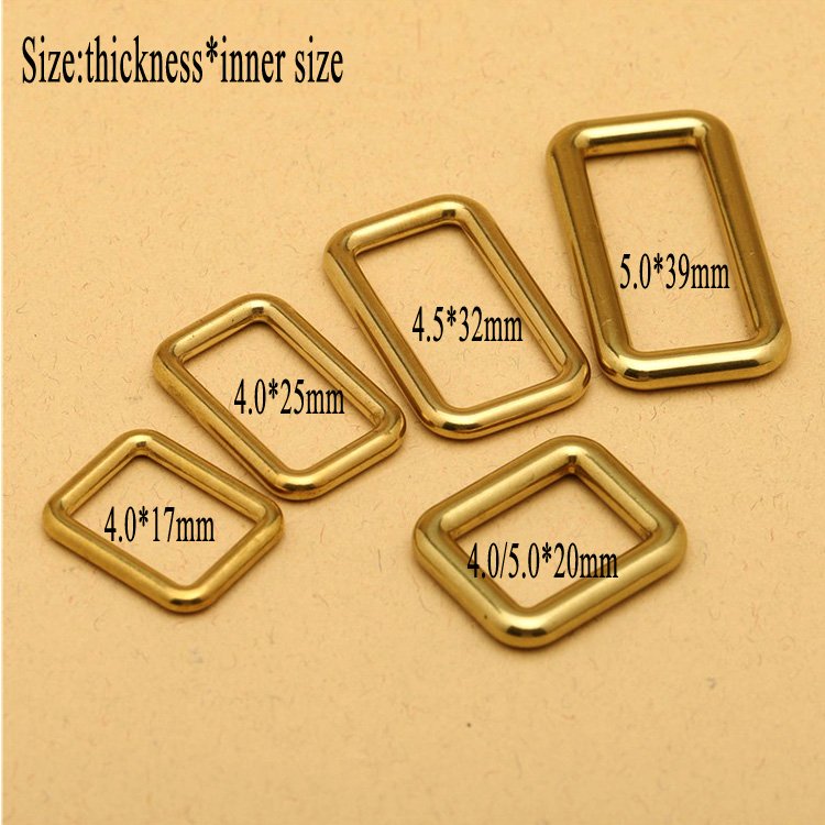 Wholesale 14 17 20 25 32 39mm Bag Strap Backpack Connector Metal Buckles Leather Hardware Accessories Solid Brass Square Ring
