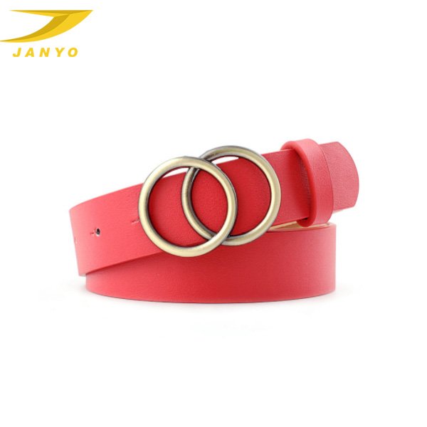 Amazon Hot Sale Fashion Trends Gold Double O-Ring Buckle Soft Faux Leather Women Belts For Jeans