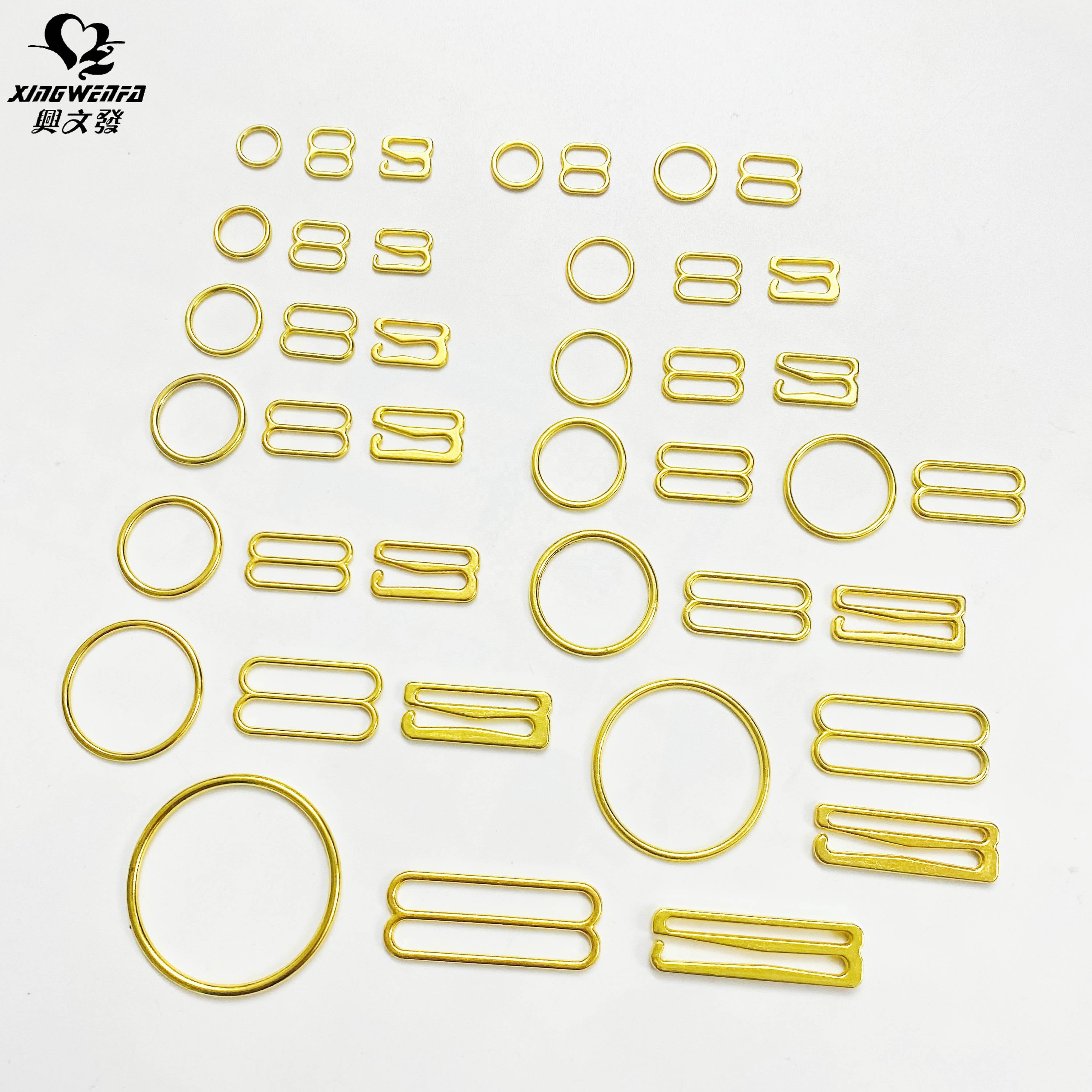 SGS Eco friendly underwear accessories gold buckle zinc alloy gold bra rings sliders hooks