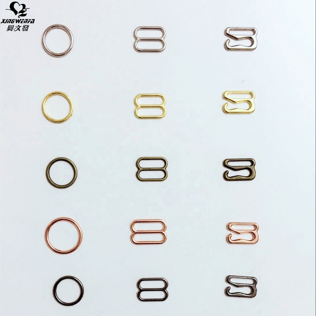 SGS Eco friendly underwear accessories gold buckle zinc alloy gold bra rings sliders hooks