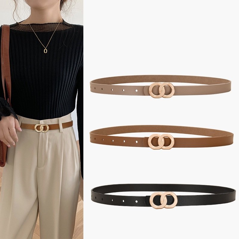Women's Cowhide Genuine Leather Belt Double Loop Buckle Designer Belt Genuine Leather Belts From Pakistan