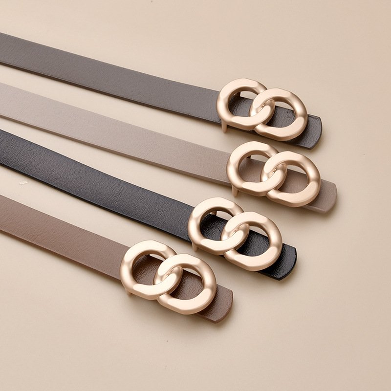 Women's Cowhide Genuine Leather Belt Double Loop Buckle Designer Belt Genuine Leather Belts From Pakistan