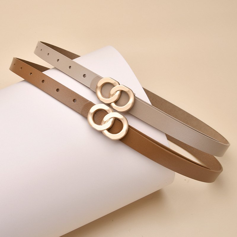 Women's Cowhide Genuine Leather Belt Double Loop Buckle Designer Belt Genuine Leather Belts From Pakistan