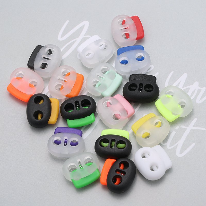 Colorful shoelace buckle 2 hole cord lace locks plastic button for shoes