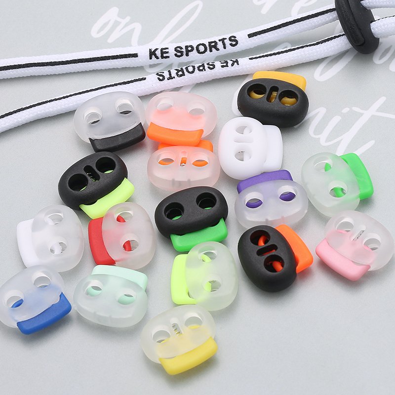 Colorful shoelace buckle 2 hole cord lace locks plastic button for shoes
