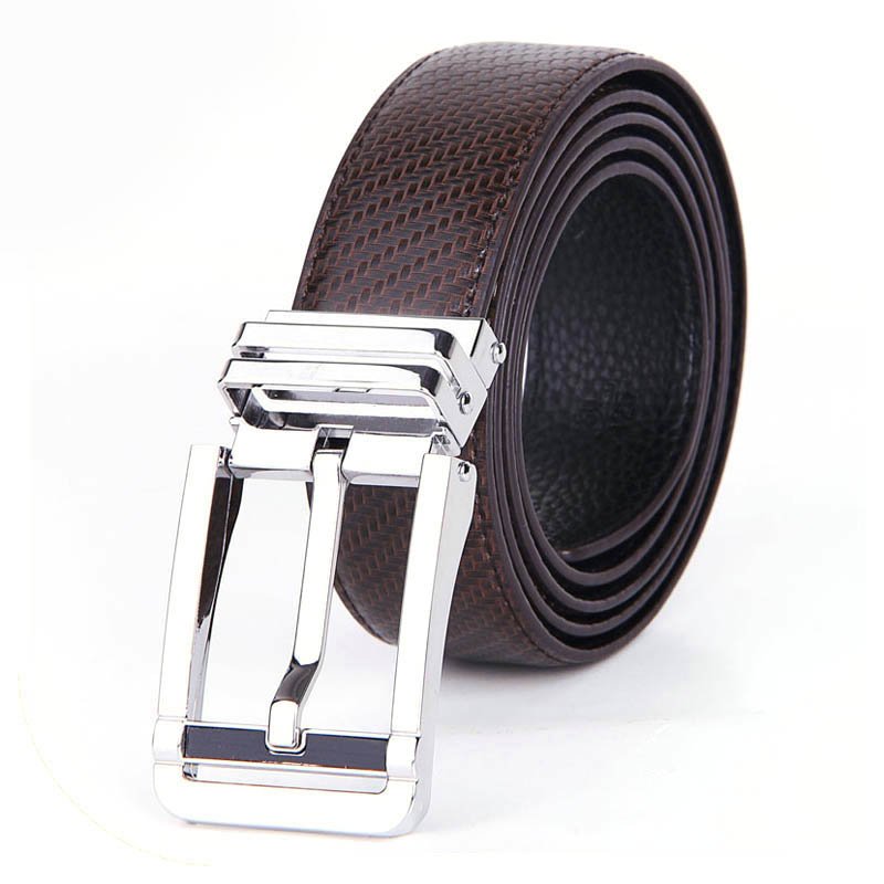 Rotary Buckles Business Men Black Leather Belt For Jeans