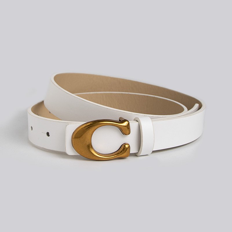 Wholesale Letter C Gold Buckle Double Sided Cowhide Belt Soft Leather Waist Belts Autumn Styles Decorative Dress Belt