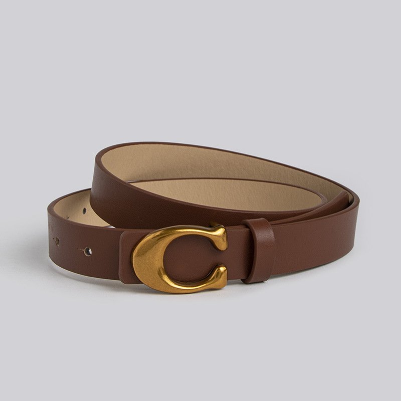 Wholesale Letter C Gold Buckle Double Sided Cowhide Belt Soft Leather Waist Belts Autumn Styles Decorative Dress Belt